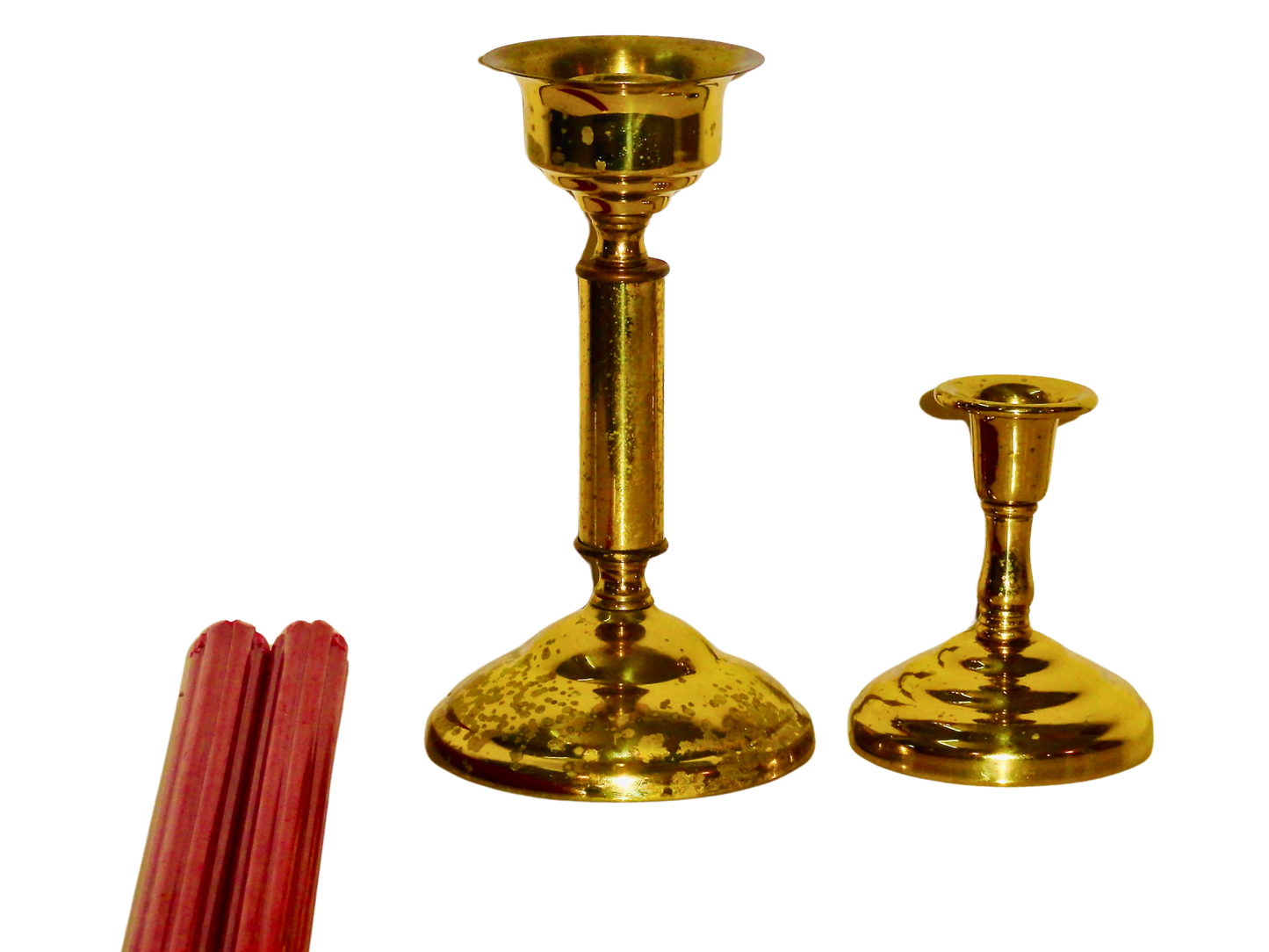 Generico, Set Candelabros, Dorado, Laton, S XX, Mediano y Pequeño, 600 gr.