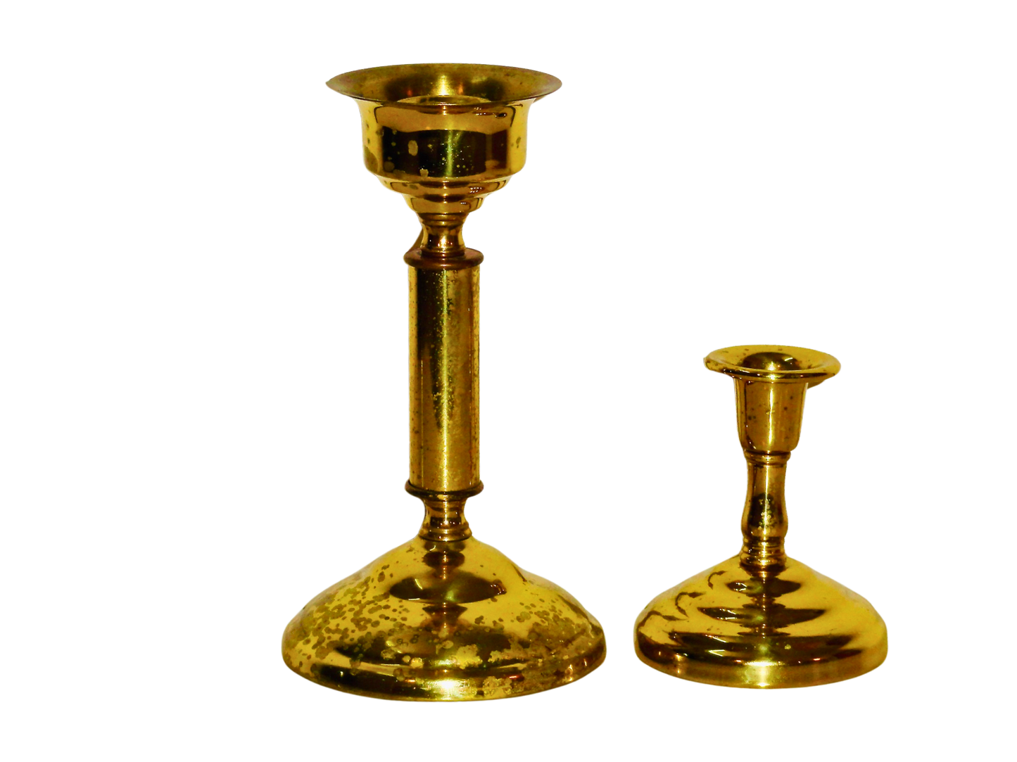 Generico, Set Candelabros, Dorado, Laton, S XX, Mediano y Pequeño, 600 gr.