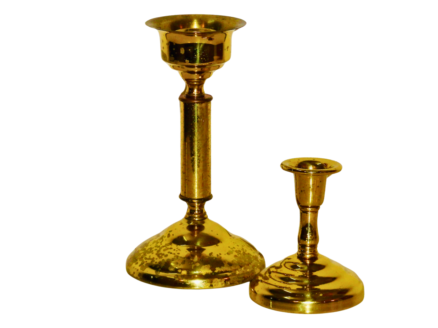 Generico, Set Candelabros, Dorado, Laton, S XX, Mediano y Pequeño, 600 gr.