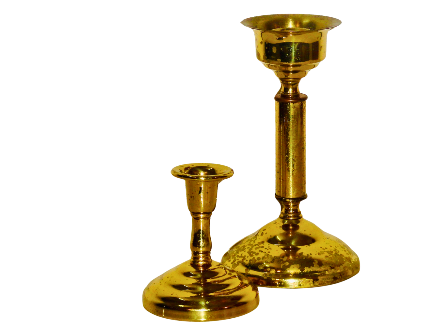 Generico, Set Candelabros, Dorado, Laton, S XX, Mediano y Pequeño, 600 gr.