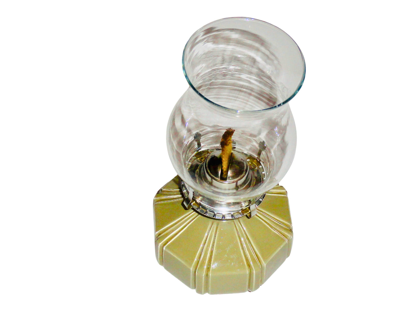 Lamplight Farms, Quinqué, Gris y Plata, Vidrio y Metal, USA - MCM, 13.00 cm diámetro x 28.00 cm de alto, 900 gr.