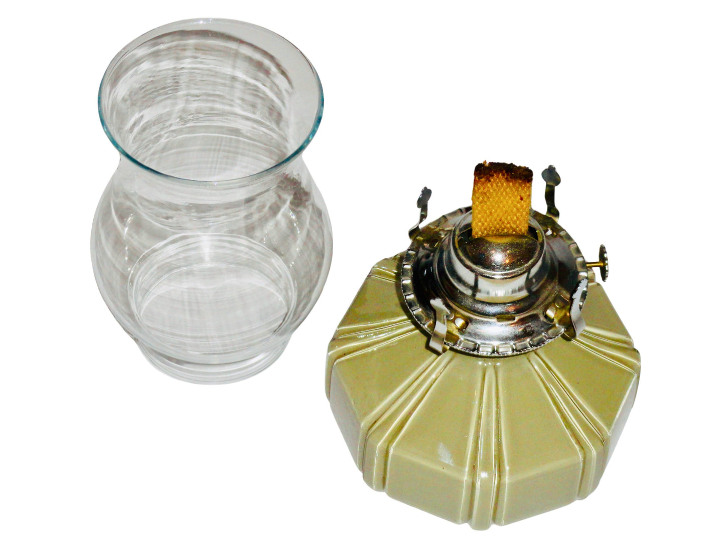 Lamplight Farms, Quinqué, Gris y Plata, Vidrio y Metal, USA - MCM, 13.00 cm diámetro x 28.00 cm de alto, 900 gr.