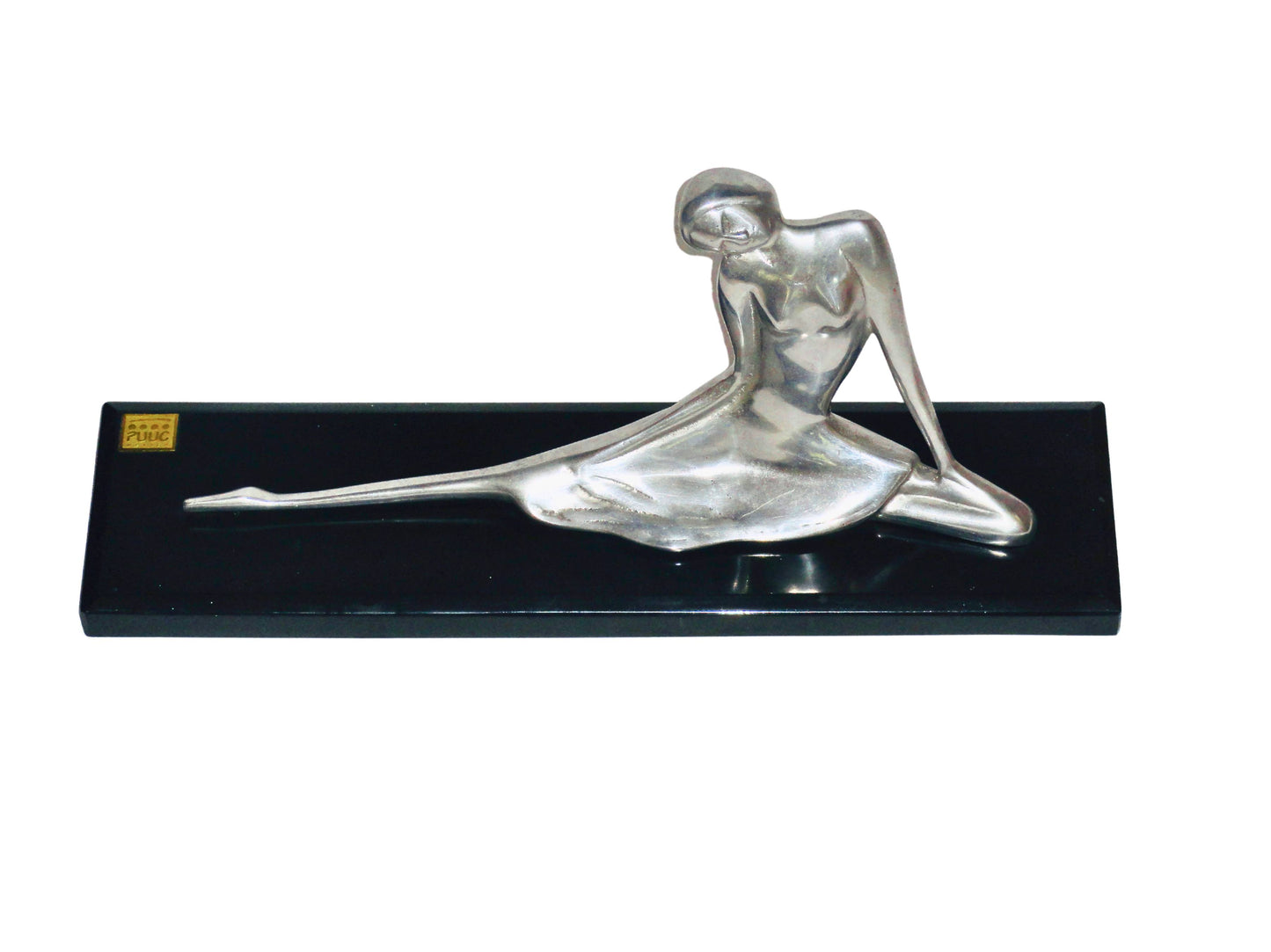 PUUC México, Escultura Bailarina, Plateado y Negro, Plata y Marmol, Mexico - S XX, 46 cm largo x 12 cm ancho x 19 cm alto, 12 - 15 kg.