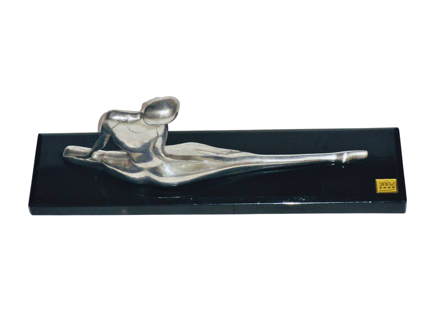 PUUC México, Escultura Bailarina, Plateado y Negro, Plata y Marmol, Mexico - S XX, 46 cm largo x 12 cm ancho x 19 cm alto, 12 - 15 kg.