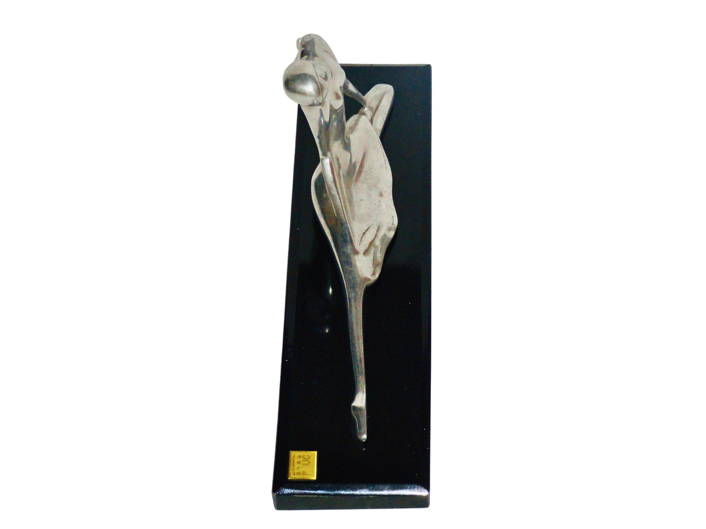 PUUC México, Escultura Bailarina, Plateado y Negro, Plata y Marmol, Mexico - S XX, 46 cm largo x 12 cm ancho x 19 cm alto, 12 - 15 kg.