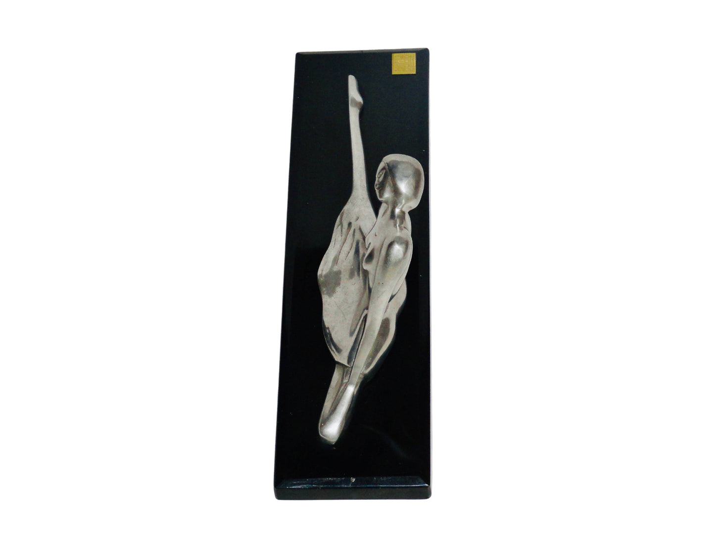 PUUC México, Escultura Bailarina, Plateado y Negro, Plata y Marmol, Mexico - S XX, 46 cm largo x 12 cm ancho x 19 cm alto, 12 - 15 kg.