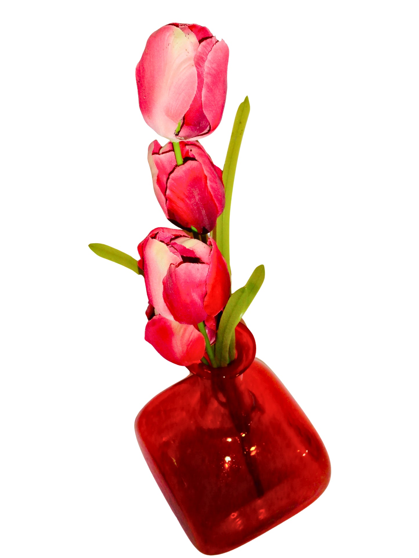 Genérico, Florero, Rojo, Vidrio Soplado, México - S XX, 17.5 cm ancho  x  17.5 cm fondo x 26.9 cm alto, 466 gr.