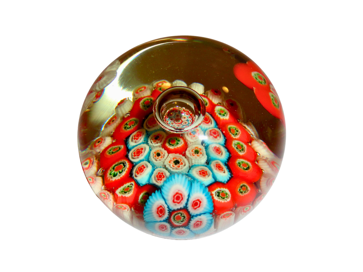 Murano, Pisapapeles Vintage, Azul, Naranja y Blanco , Vidrio Soplado, Murano - Venecia - Italia - MCM, 7.5 cm alto x  9 cm ancho, 635 gr