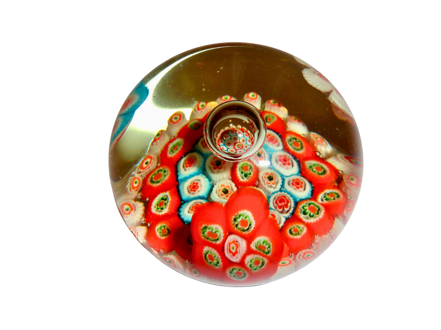 Murano, Pisapapeles Vintage, Azul, Naranja y Blanco , Vidrio Soplado, Murano - Venecia - Italia - MCM, 7.5 cm alto x  9 cm ancho, 635 gr
