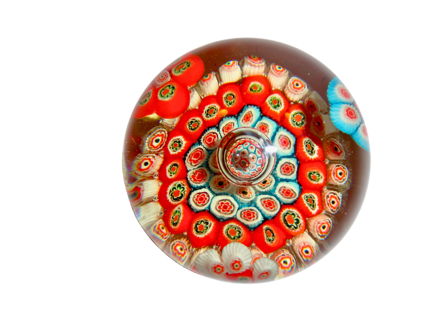 Murano, Pisapapeles Vintage, Azul, Naranja y Blanco , Vidrio Soplado, Murano - Venecia - Italia - MCM, 7.5 cm alto x  9 cm ancho, 635 gr