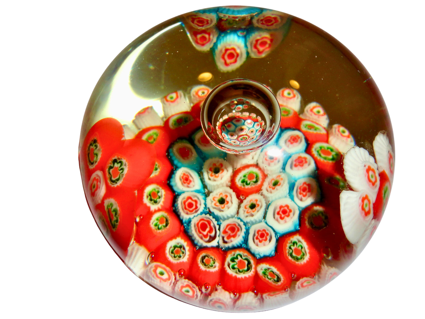 Murano, Pisapapeles Vintage, Azul, Naranja y Blanco , Vidrio Soplado, Murano - Venecia - Italia - MCM, 7.5 cm alto x  9 cm ancho, 635 gr