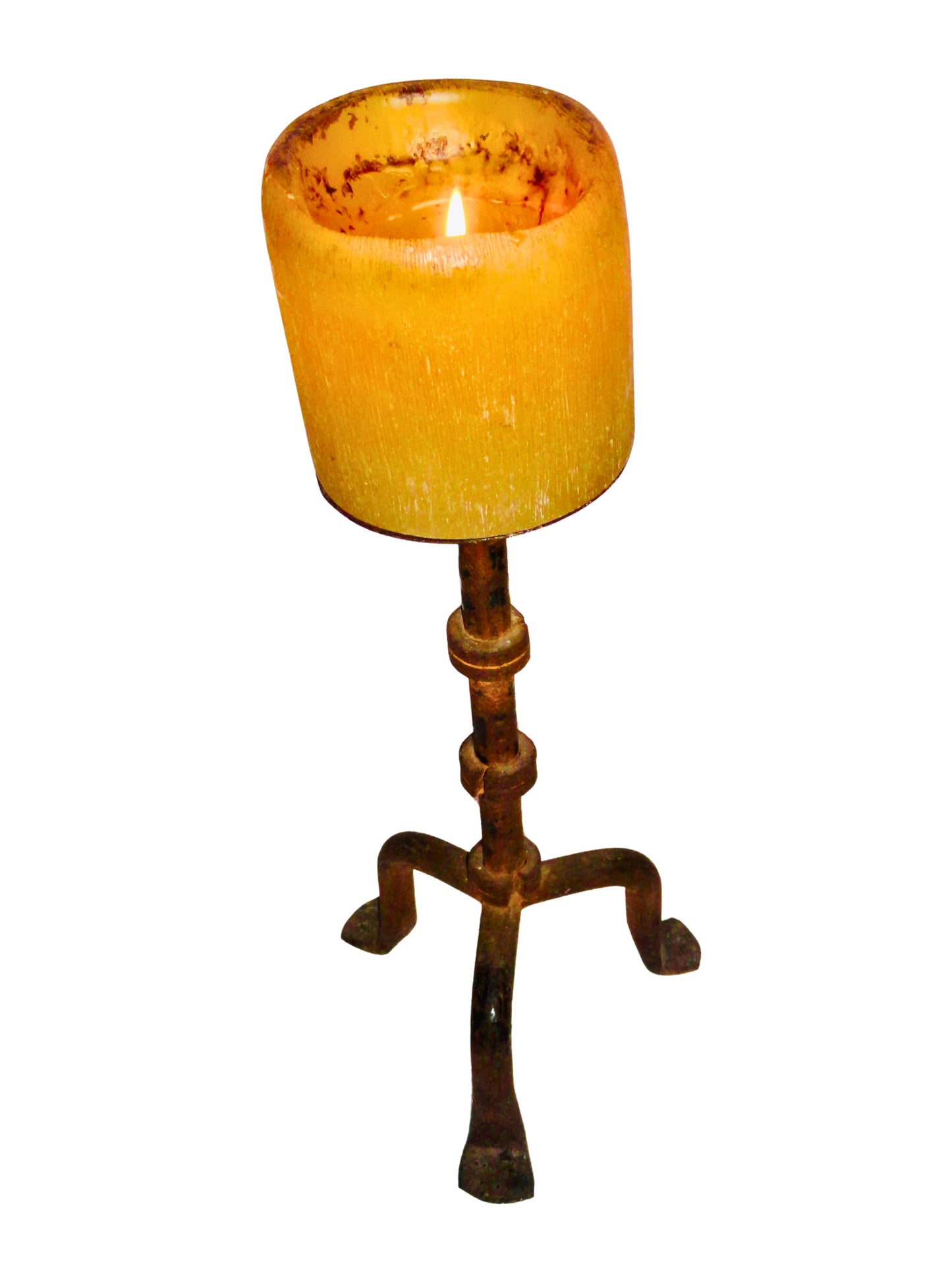 Genérico, Candelabro Portavelas, Marrón y Negro, Hierro Forjado, Mexico - S XX, 17 cm diámetro, 29.5 cm altura, 1.8 kg.