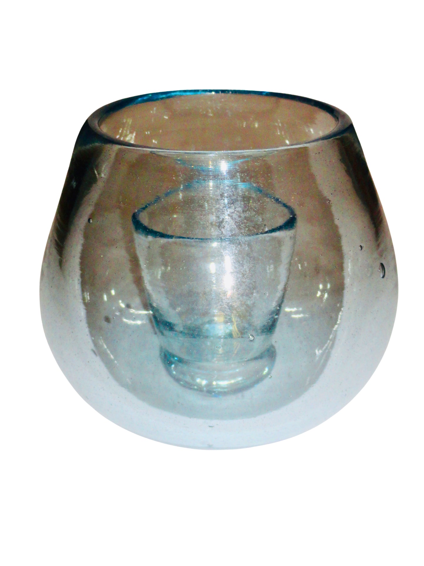 Genérico, Candelabro, Agua, Vidrio Soplado, México - S XX, 13 cm diámetro x 11.5 cm altura, 300 gr.