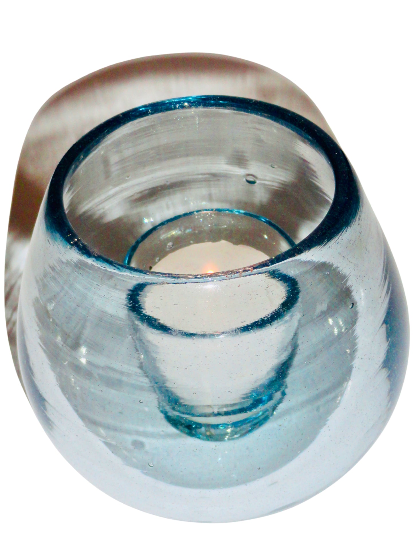 Genérico, Candelabro, Agua, Vidrio Soplado, México - S XX, 13 cm diámetro x 11.5 cm altura, 300 gr.