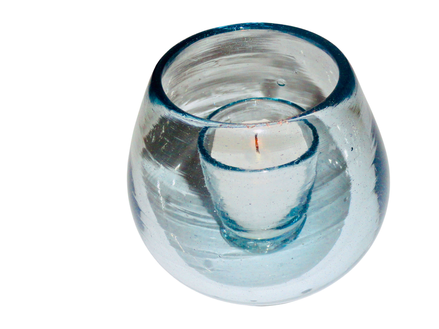 Genérico, Candelabro, Agua, Vidrio Soplado, México - S XX, 13 cm diámetro x 11.5 cm altura, 300 gr.