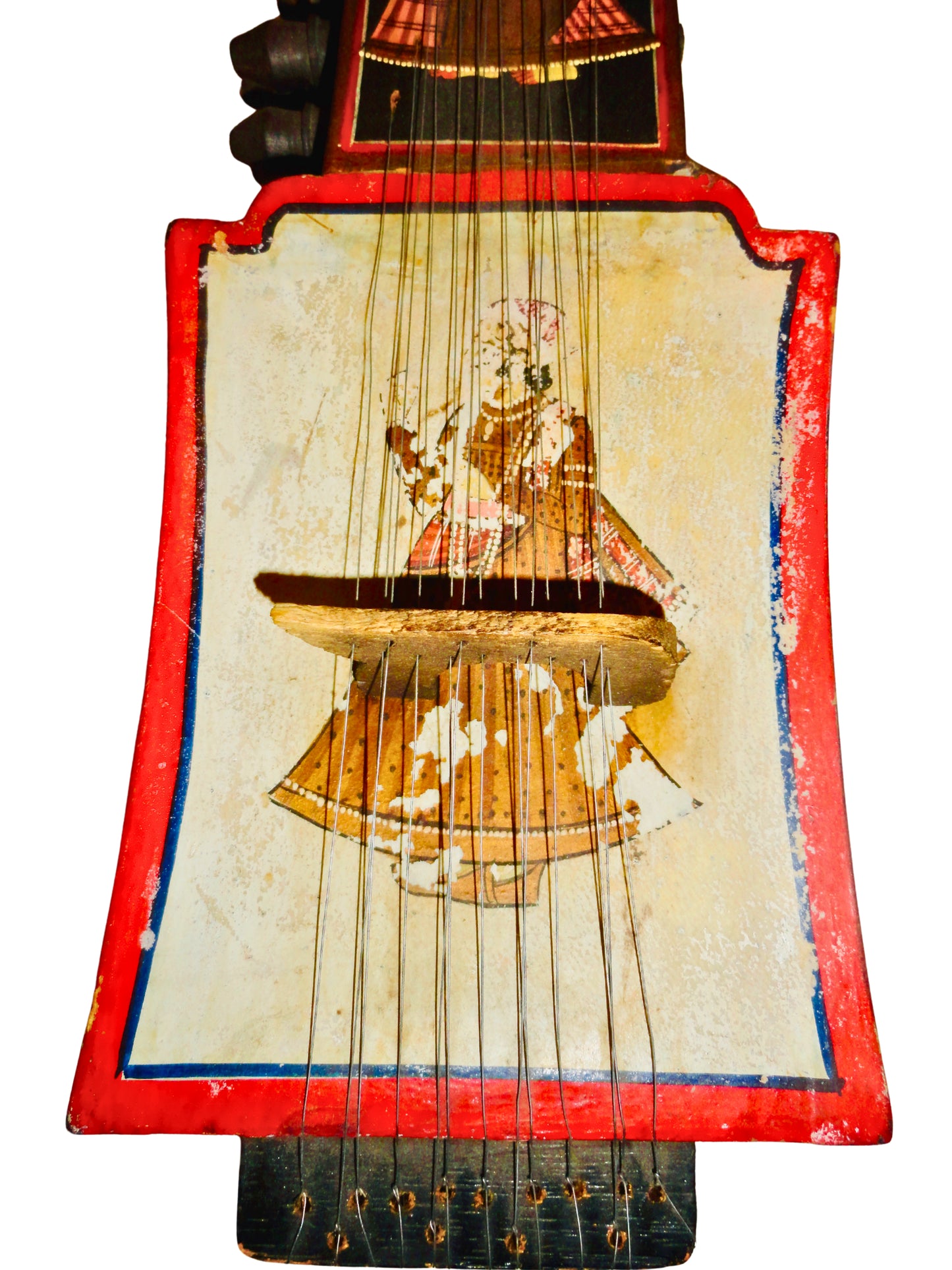 Sarangi, Instrumento, Marrón y Amarillo, Madera y Piel, India S XX, Medidas: 42.5 cm largo x 13.4 cm ancho x 9.5 cm altura. Peso: 600 gr.